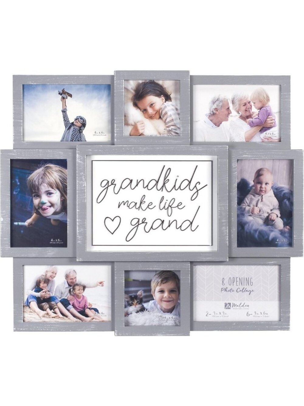 Gray 8-Opening Grandkids Picture Frame - Dimensional Wall Collage Decor
